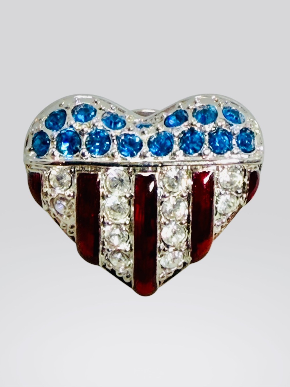 Swarovski Crystal Brave Heart American Flag Brooch Pin Red White Blue Signed